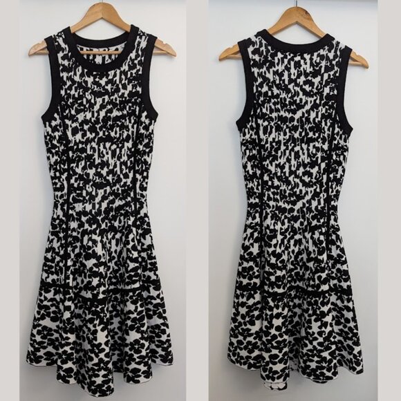 Kate Spade Black & White Knit Fit-and-Flare Dress Dense Stretch Knit - Picture 7 of 12